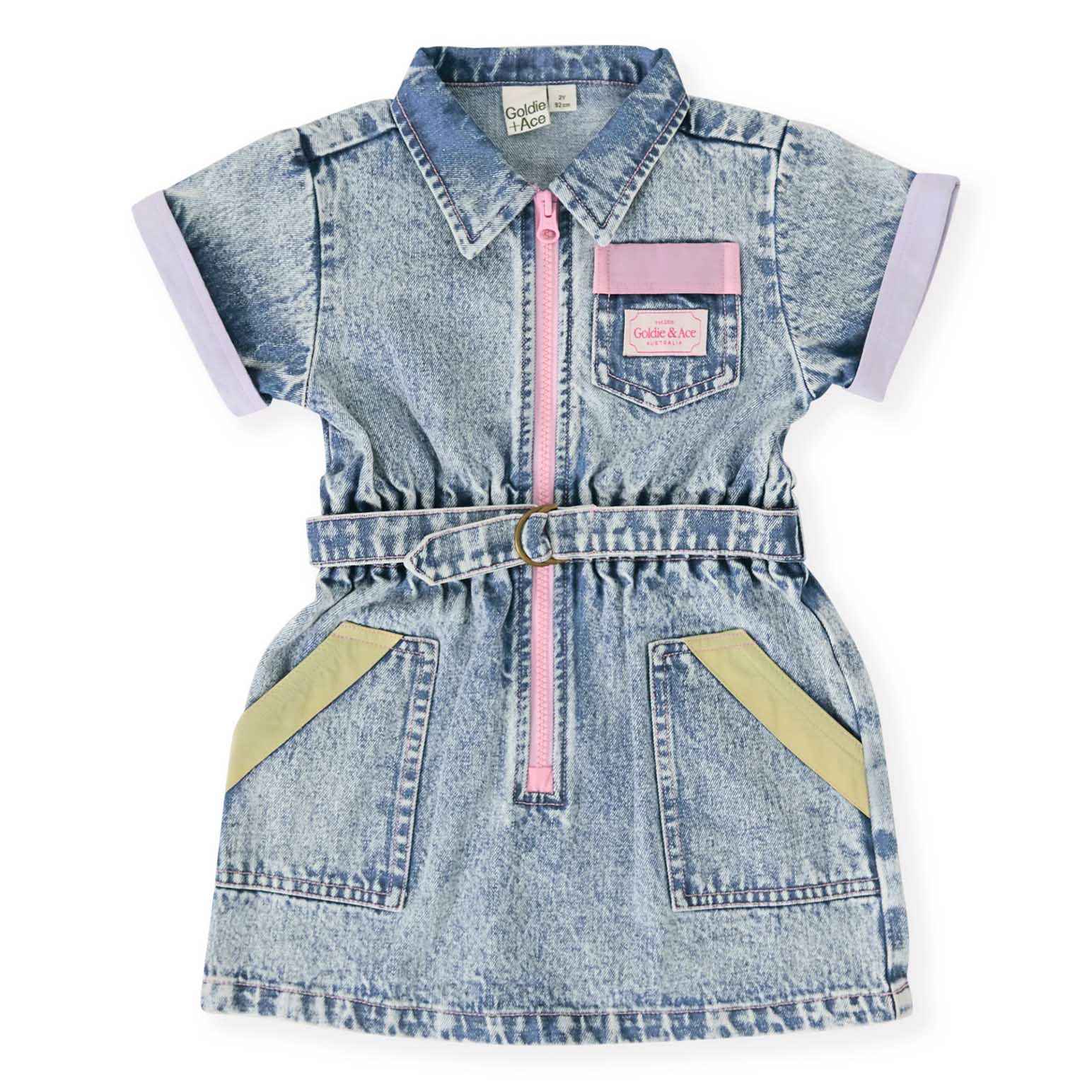 Goldie + Ace Pastel Pop Piper Denim Belted Dress 6M-2Y